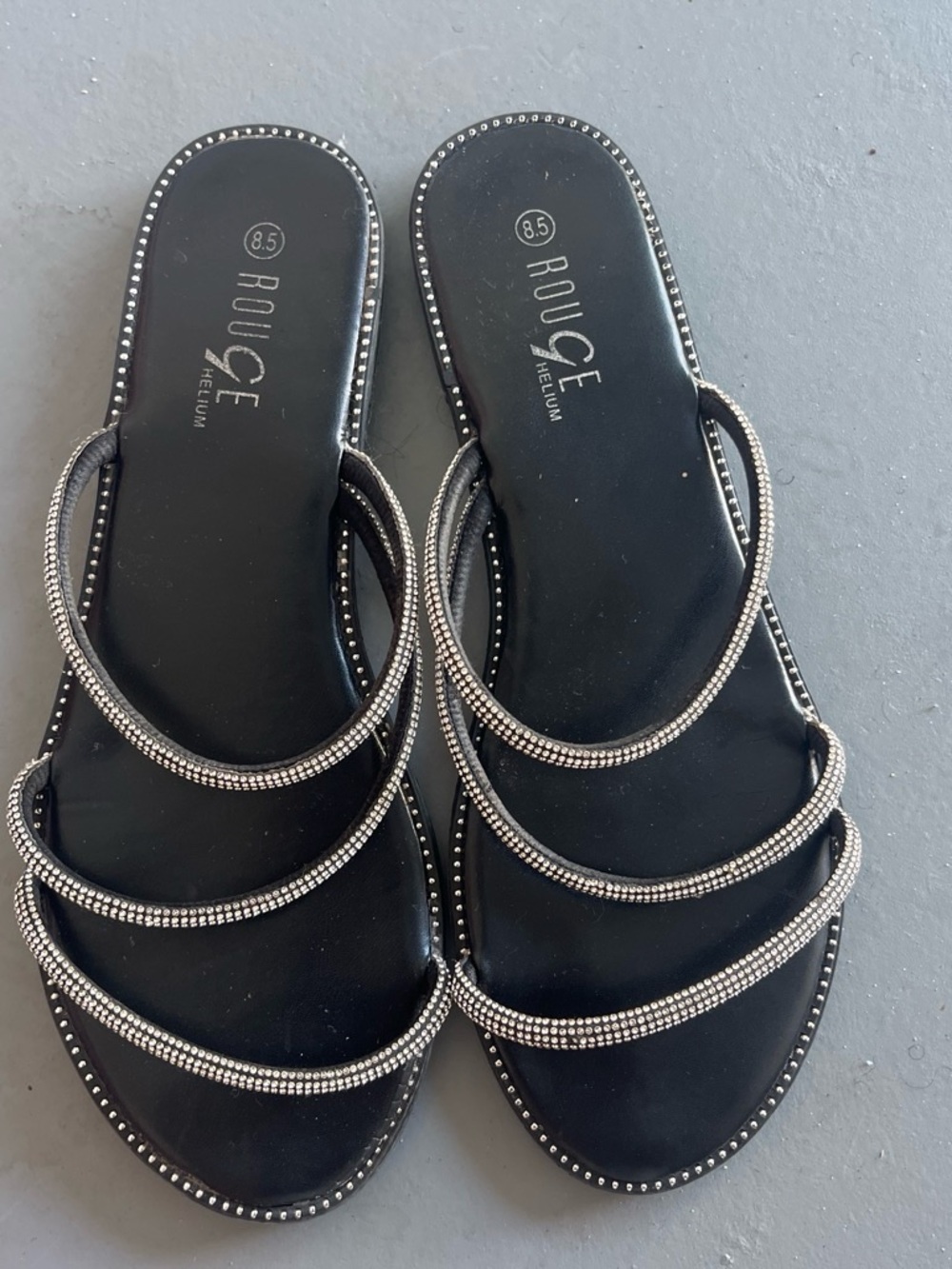 Rouge Helium Black Slide Sandals with Crystal Straps